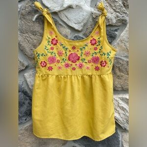 Savanna Jane Embroidered Babydoll Top Size S Yellow Pink Floral Boho Sleeveless